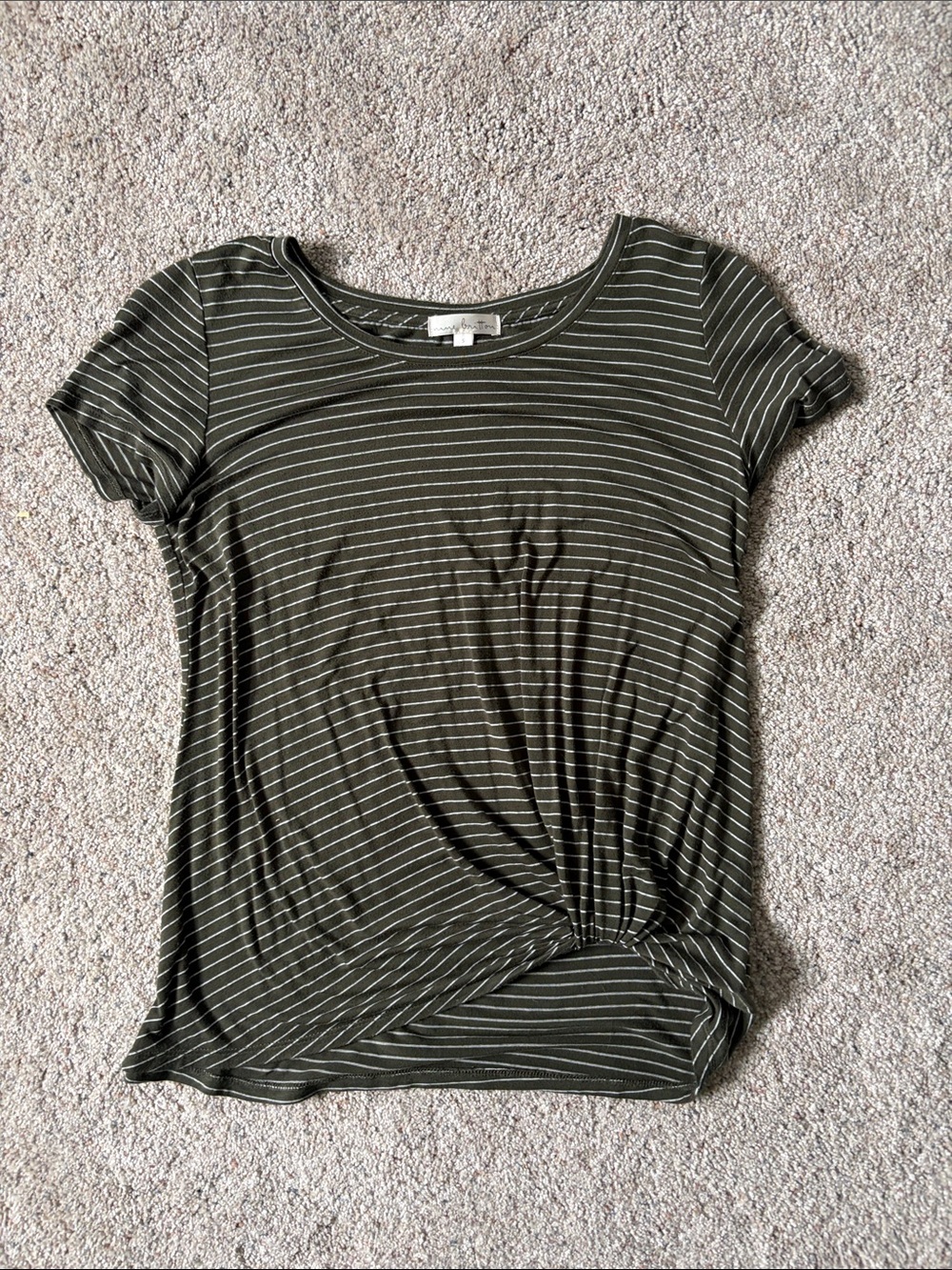 nine britton Olive Green Striped Twist-Front Short Sleeve Tee